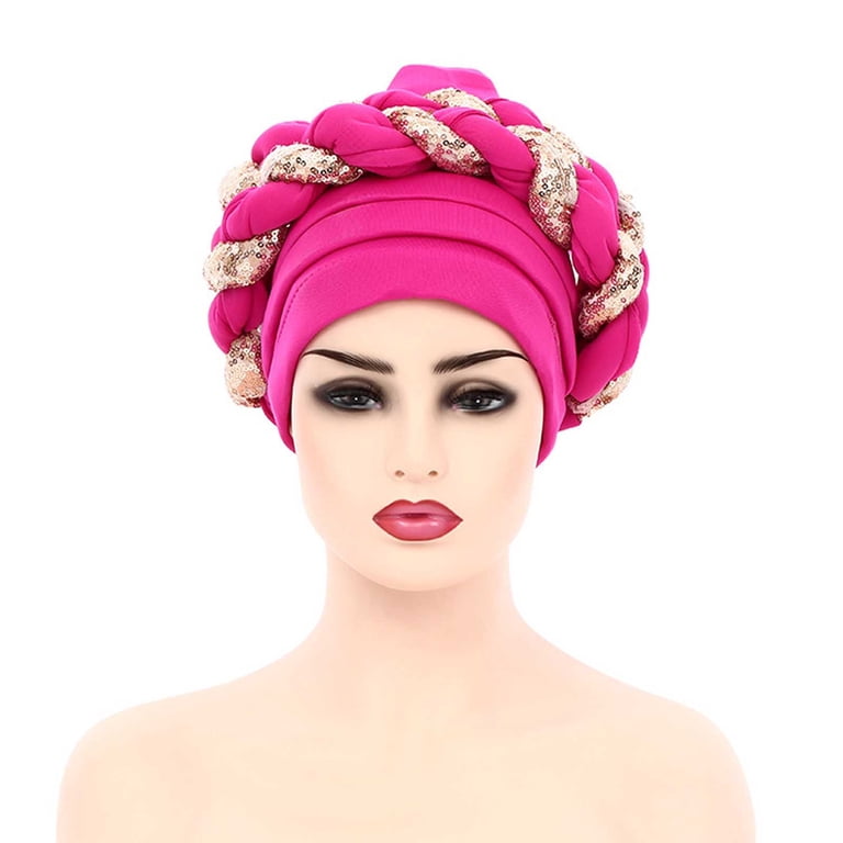 Elegant Braided Satin Turban Headwrap in Hot Pink for Women JFGHDG Head Wraps for Women,African Head Wraps,Turban,Silk  main image 2