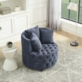 thumbnail image 3 of Swivel Velvet Accent Chair, Round Barrel Accent Sofa Chair, Modern Tufted Button Vanity Chair with Wheel and 3 Pillows for Living Room, Bedroom, Waiting Rooms, Gray, 3 of 9
