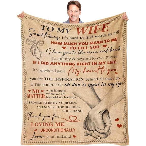 MORAVE 50"×60" Romantic Wife Blanket, sweet heartfelt gift ideal for birthday, wedding anniversary, Mother's Day and other special occasions