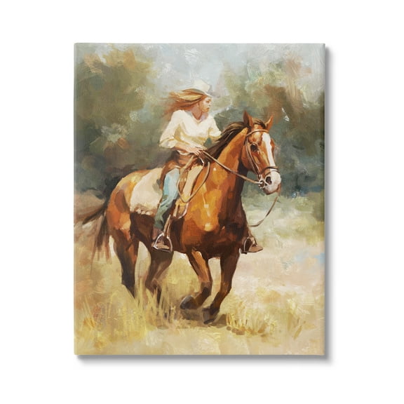 Stupell Industries Galloping Cowgirl Scenery Animals & Insects Painting Gallery Wrapped Canvas Art Print Wall Art, 16 x 20