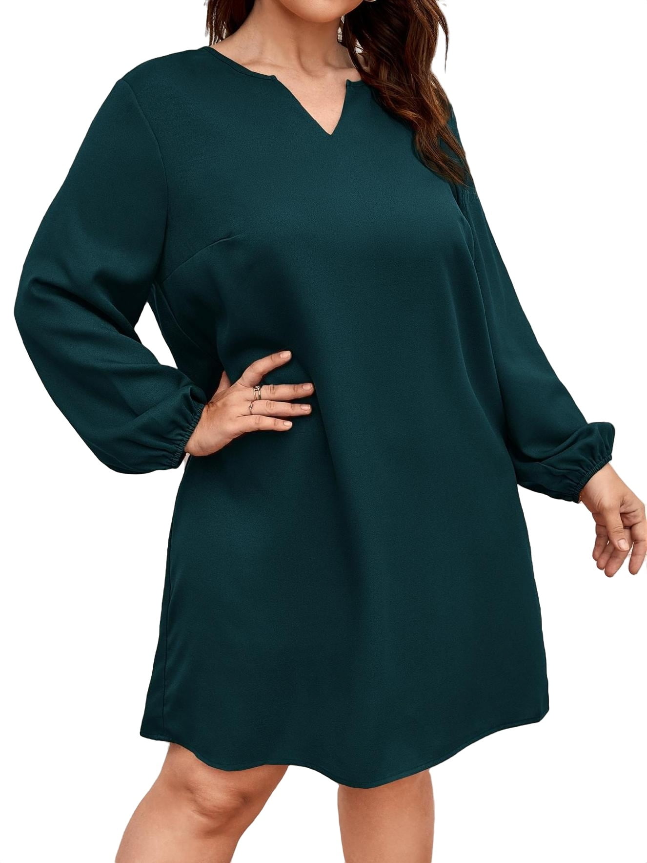 Casual Notched Neck Tunic Dress Long Sleeve Size Dresses (Women's) - Walmart.com