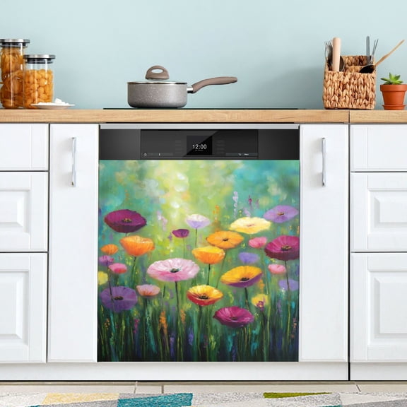Qxltty Spring Wildflowers Magnetic Dishwasher Sticker Refrigerator Cover Washing Machine Panel Kitchen Appliance Decoration 23×26in