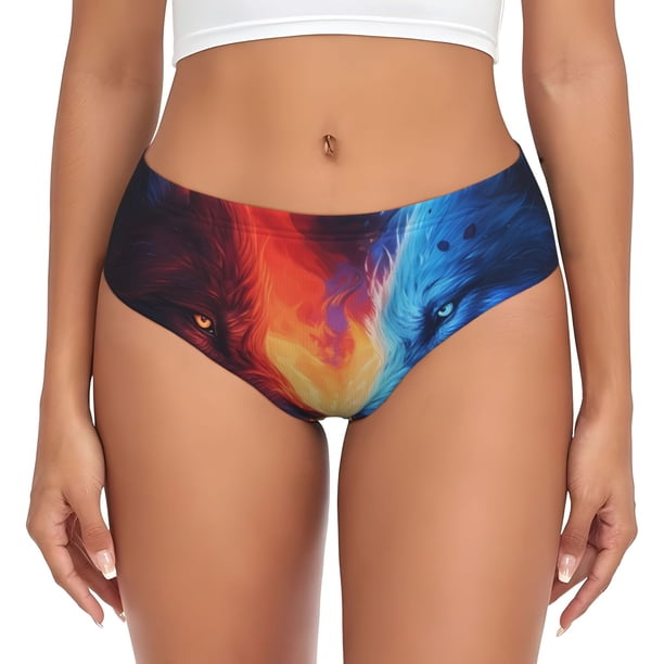 Fotbe Wolf Calzones Estampados para Mujer – Ropa Interior de Algodón, Cómoda, Suave y Elástica-Medium