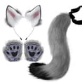 thumbnail image 1 of Juego de 4 piezas de orejas y cola de peluche Faux Plush Wolf Ears Hair Clip gris jinwen Traje de juego de cosplay, 1 of 7