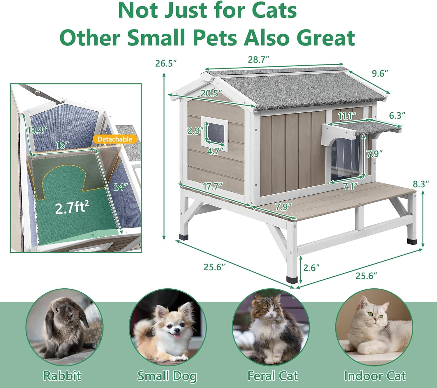 Gowoodhut Insulated Cat House Weatherproof Outdoor Cats Shelter Platform for 1-3 Community Cats Small Pets