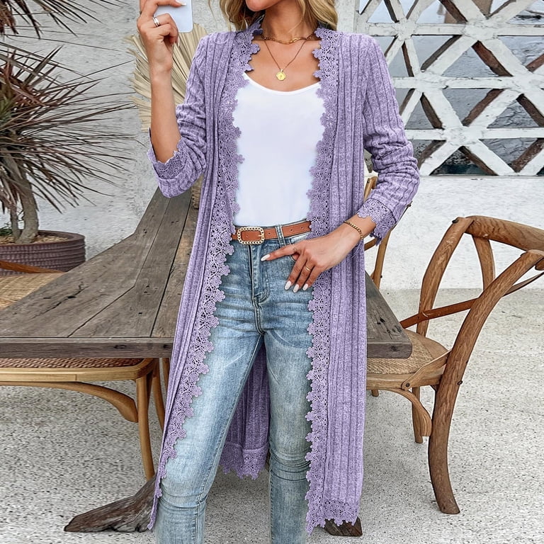 Knit Cardigan Sweater Mid Length Jackets for Women Long Sleeve