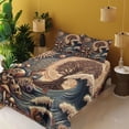 thumbnail image 2 of Ambesonne Earthy Boho Fitted & Top Sheet Set with Sham, Gothic Woods Waves Sun, Dark Slate Blue Cinnamon, 2 of 5