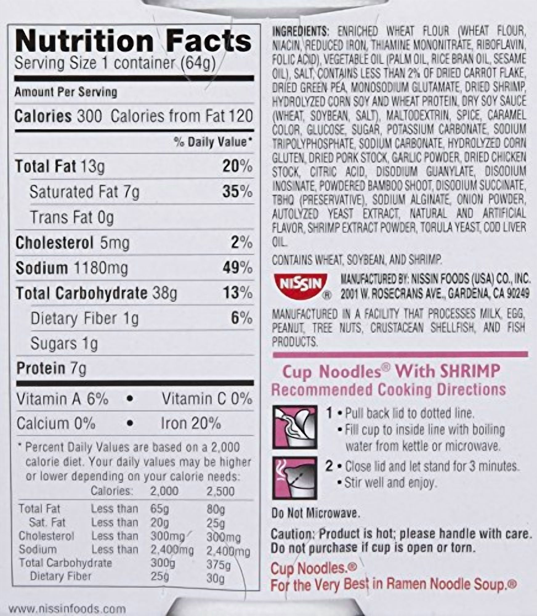 Nissin The Original Cup Noodles with Shrimp Ramen Noodle Soup, 2.25 oz, 6 count