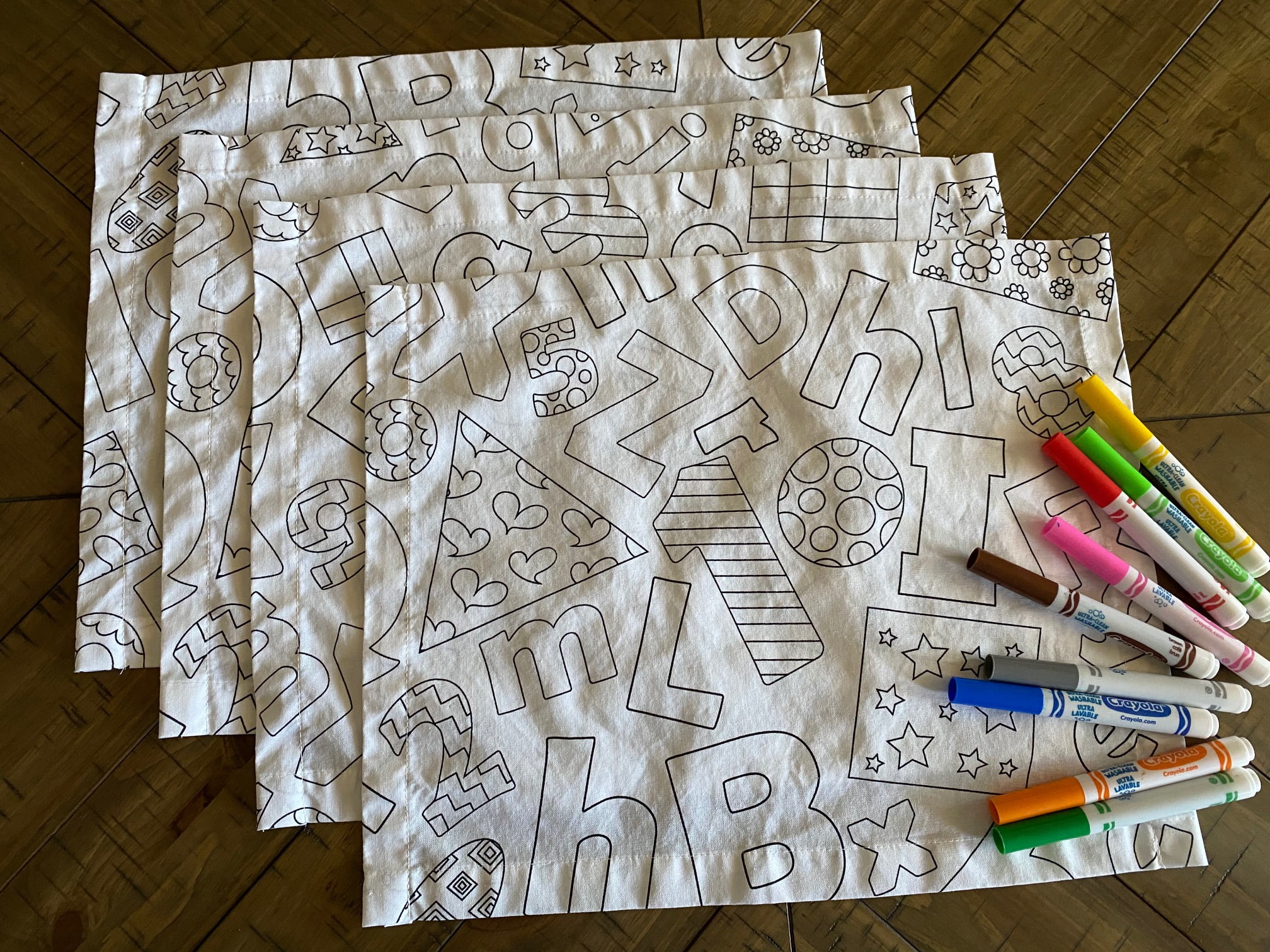 The Coloring Table - Learning Design - Set of 8 Placemats (14"x18")- Fabric – Washable and Reusable
