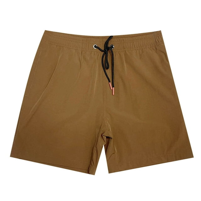 Rumantou Mens Swim Trunk Mens Swim Trunks Board Shorts with Mesh Pockets Bathing Suit for L,Brown