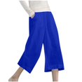thumbnail image 4 of Olyvenn Womens Linen Cropped Pants Loose Casual Capri Cotton Wide Leg Plus Size Elastic Waist with Drawstring Trouses Blue S, 4 of 5