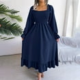 thumbnail image 2 of cfhntfmh Robes de Cocktail pour Femmes Mode Bas Évasé Manches Longues Col Carré Robe Midi Douce Smockée à Volants Robe de Soirée, 2 of 7
