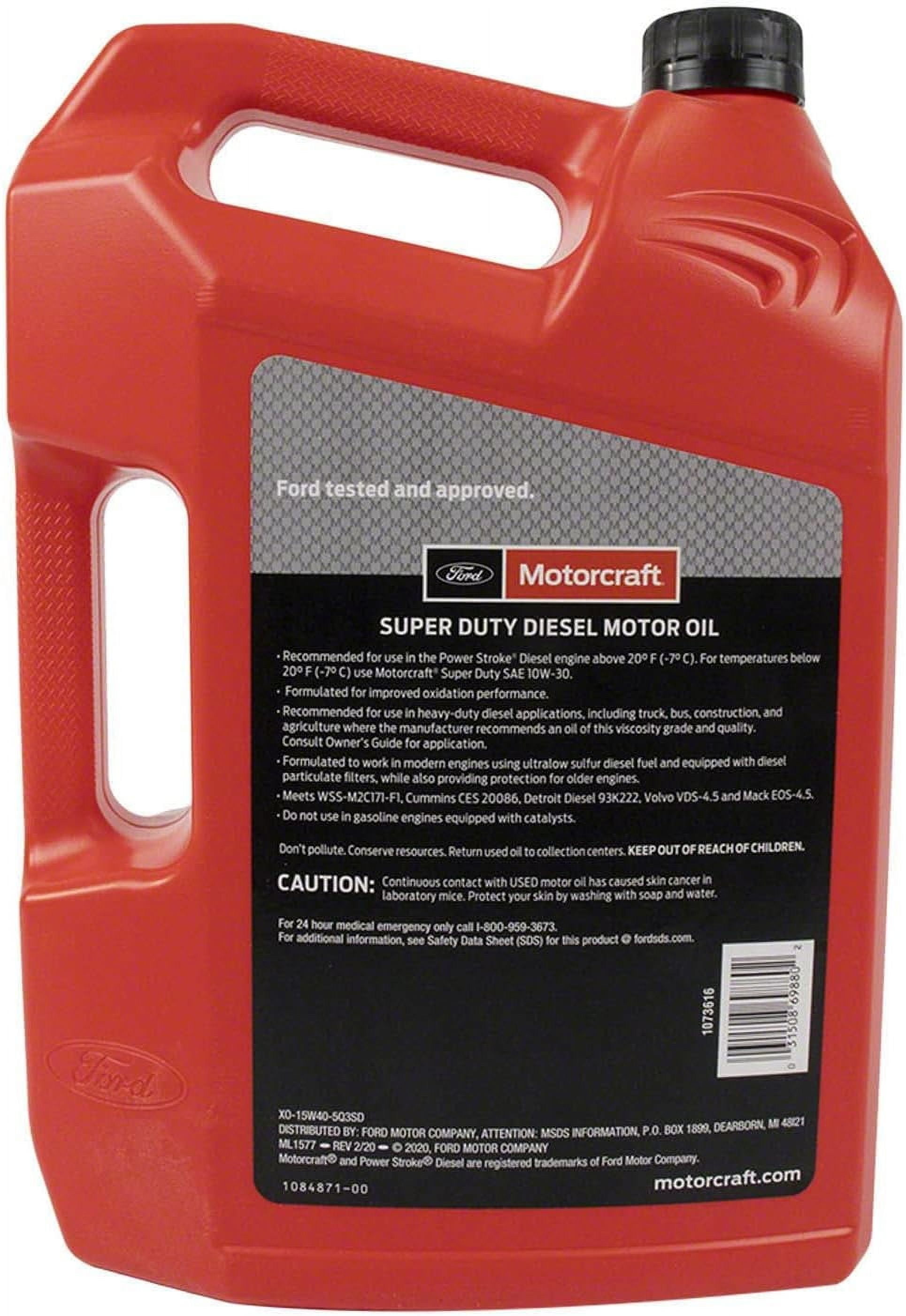 Motorcraft Diesel Motor Oil, 15W-40 - A premium-quality motor oil specifically developed for Ford Motor Company vehicles, 5 quart jug, sold by each