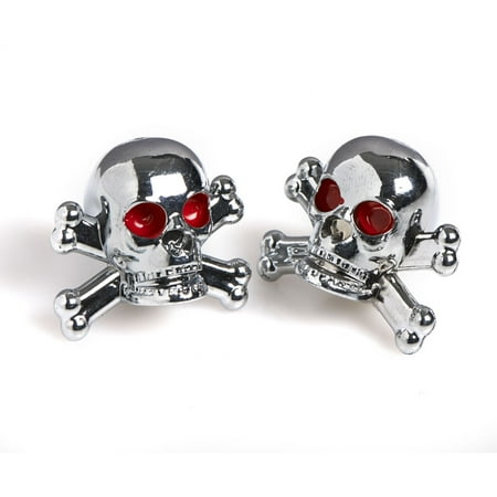 Tire Valve Stem Covers - 4x Chrome Skull & Crossbones Car Tire Valve Stem Air Caps Tyre Covers Shiny Bike