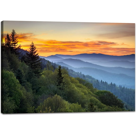 Great Smoky Mountain Wall Art Landscape Canvas Wall Decor Framed National Park Sunset Print Artwork Pictures Poster for Office 12x 16inch