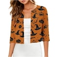 thumbnail image 3 of lcziwo Womens 3/4 Rolled Sleeve Shrugs Tops Casual Open Front Lightweight Cardigans Cute Halloween Graphic Costumes Brown L, 3 of 8