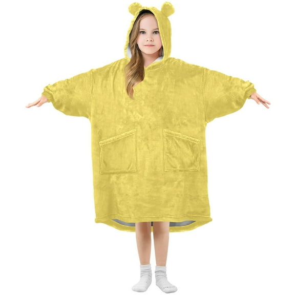 joogoo Wearable Blanket Hoodie for Kids Goose Yellow Flannel Oversized Sweatshirt 3-14 Years S