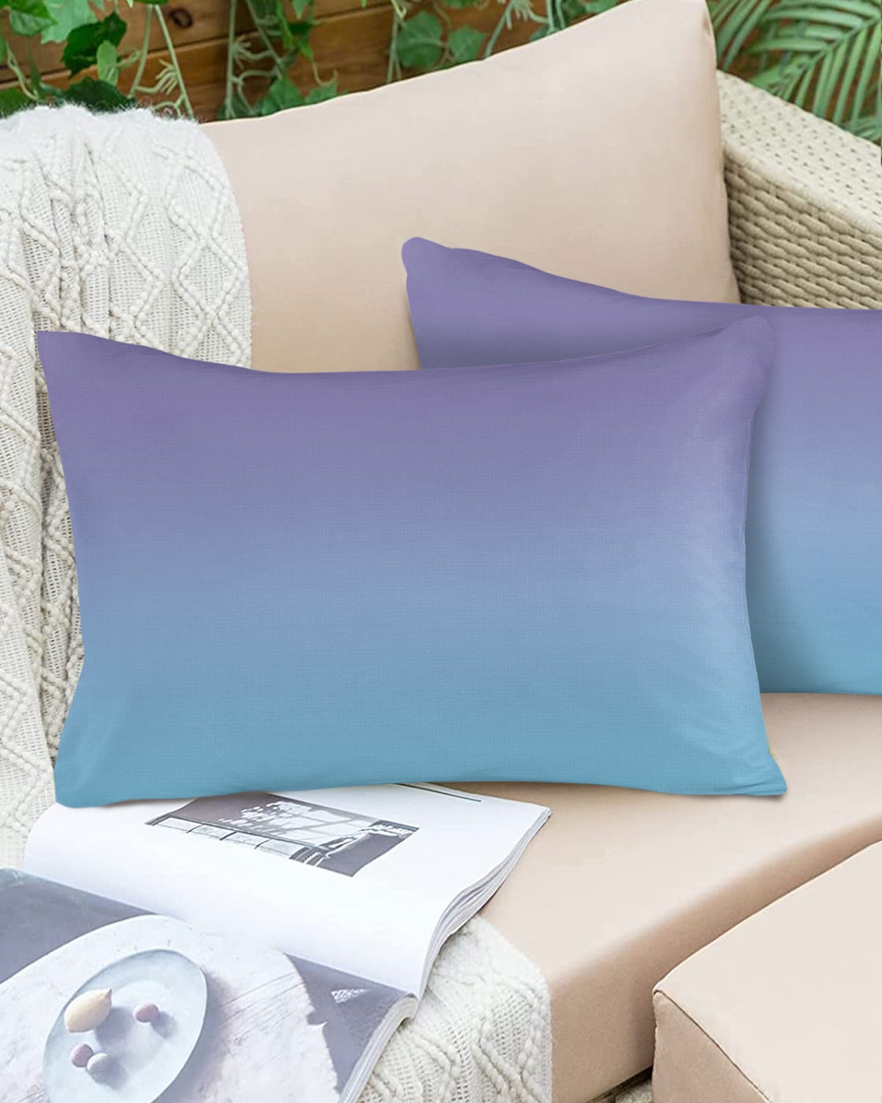 Pack of 2 Outdoor Pillow Covers, Purple and Blue Gradient Waterproof Square Throw Pillowcase Cushion Decorative Pillow Covers for Couch Patio Tent, 20x12 in