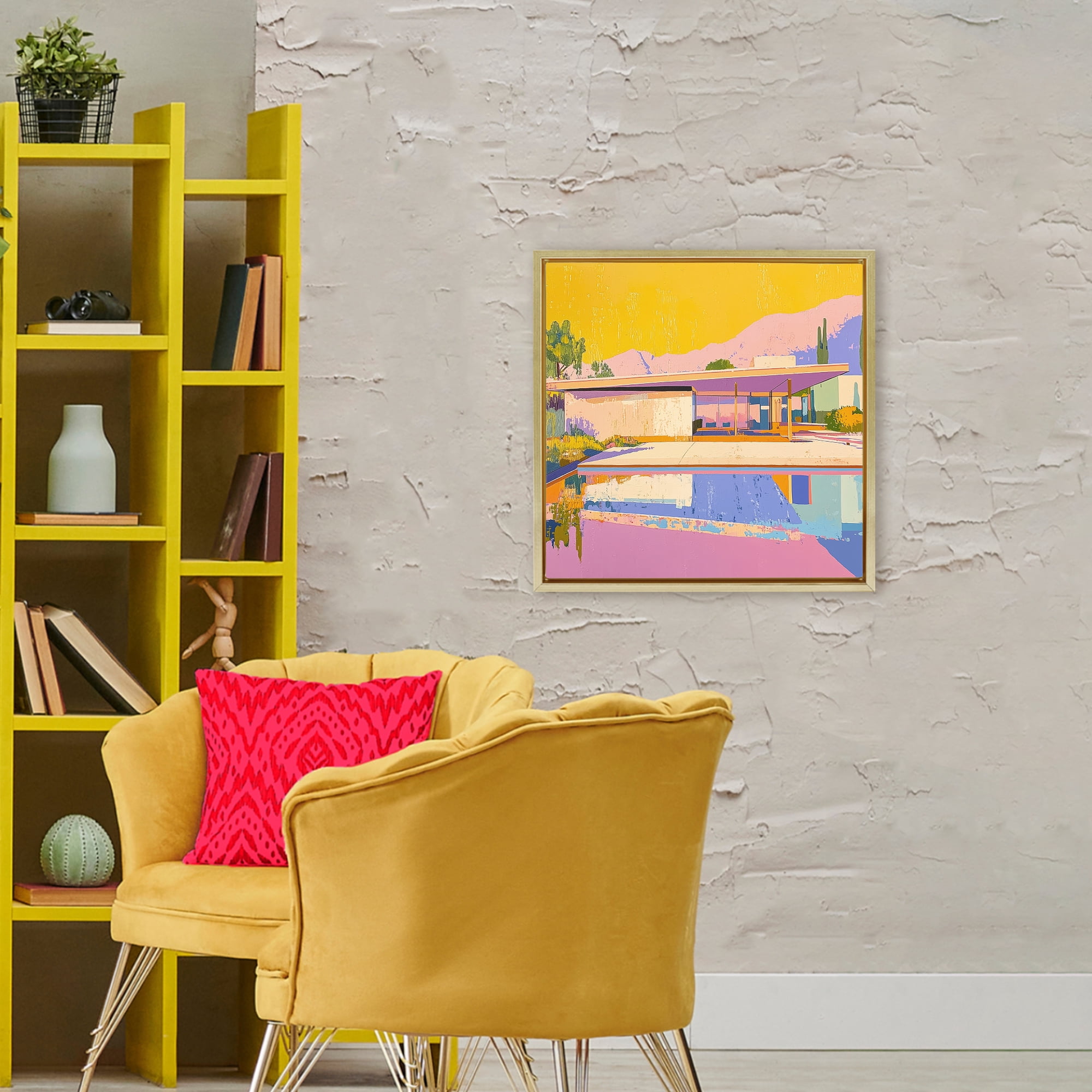 Stupell Industries Vivid Case Study House Gold Framed Floater Canvas Wall Art, design by Walker Noble