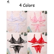 PULLIMORE Womens Sexy Lingerie Lace Bra Thong Panty Set Babydoll Underwear (Black, L)