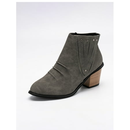 

Lacyhop Booties for Women Casual Mid Top Boots Low Heel Comfort Shoes Gray 9