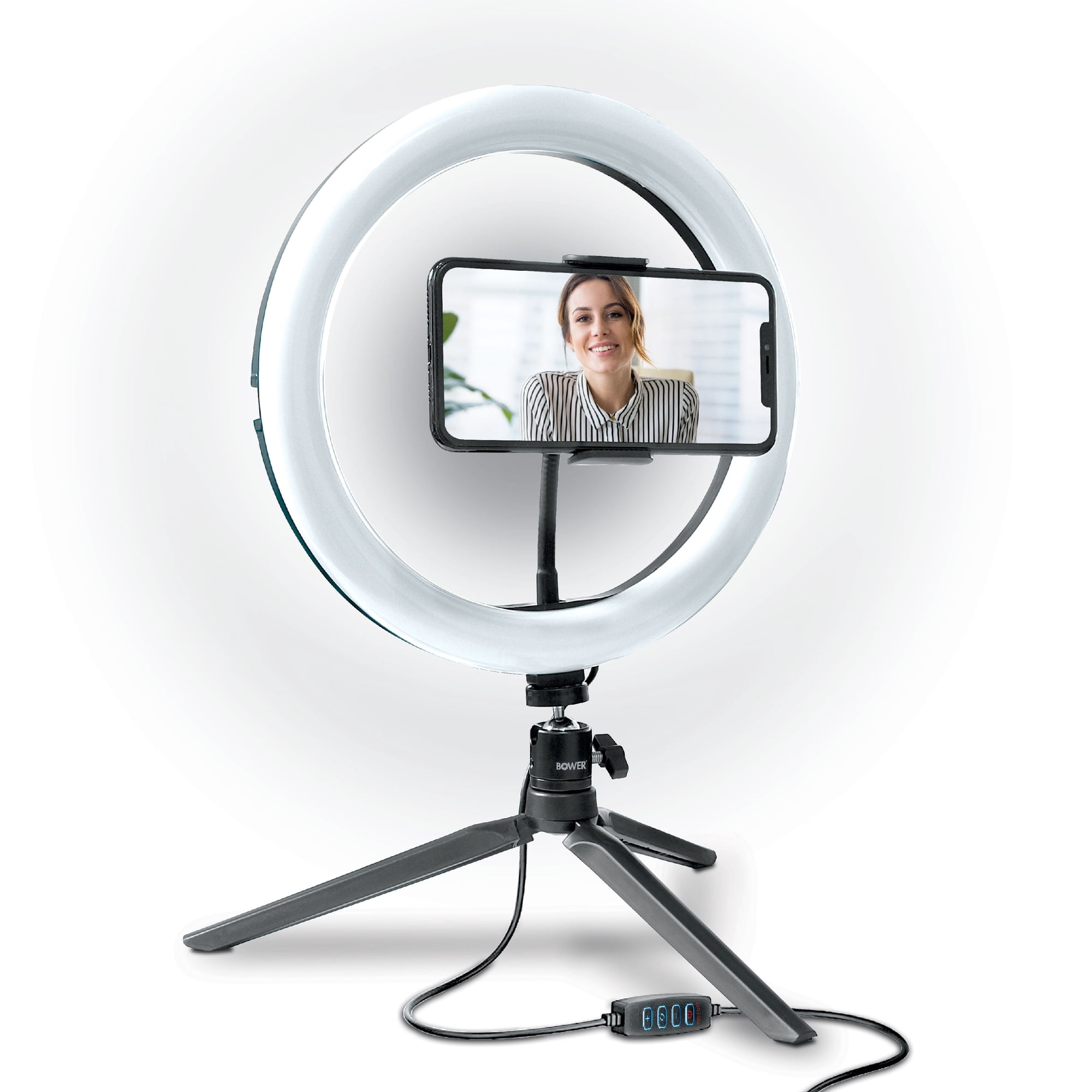 Bower 10" LED Phone Ring Light Tripod Stand for Desk - Tripod Ball Head, Adjustable 3 White Modes