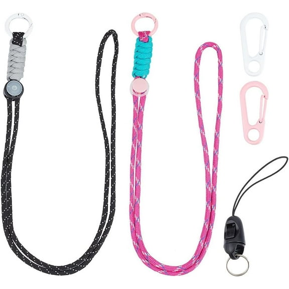2 Colors Heavy Duty Paracord Lanyard Adjustable Polyester Card Holder Strap Keychain Lanyard Parachute Cords Lanyards with Lobster Claw Clasp for Outdoor Camping Badge Holder colorful DIY