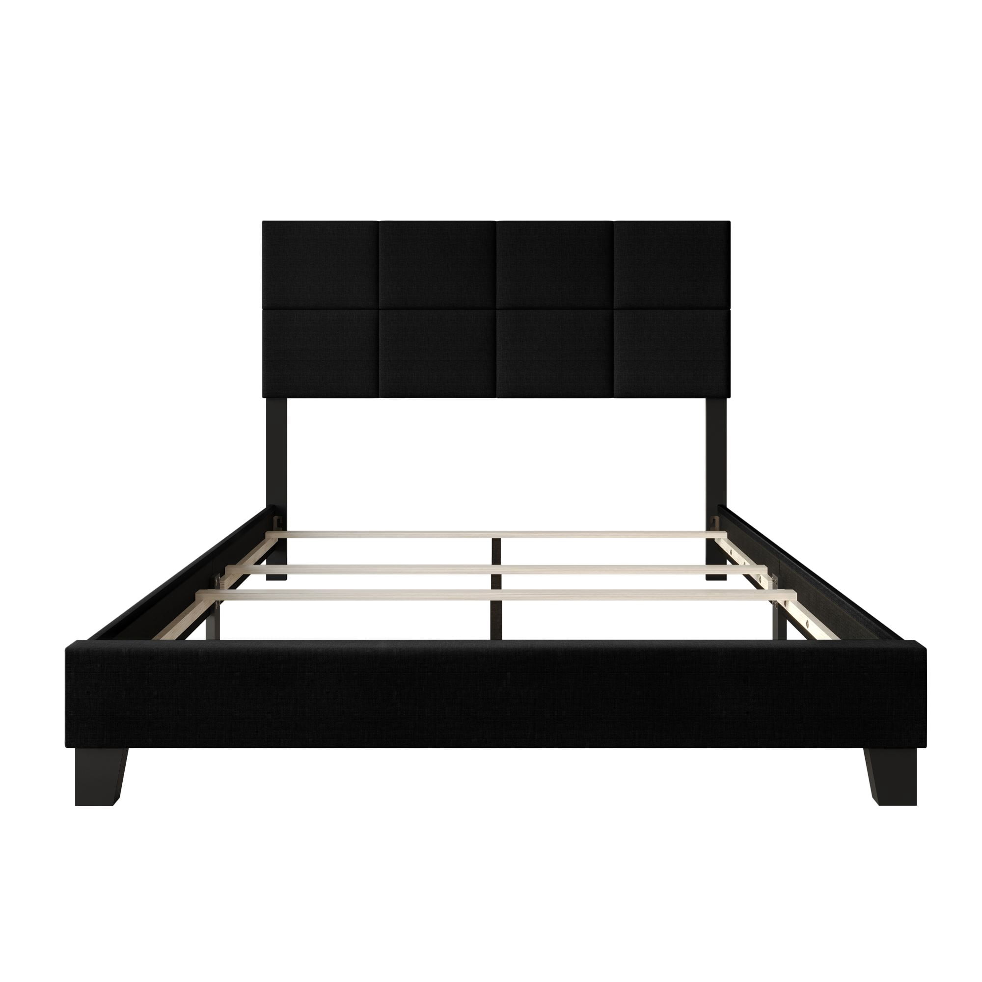 Home Design Lufkin King Upholstered Panel Bed Frame with Checkered Tufted Headboard & Foam-Filled Comfort, Black, Easy Assembly