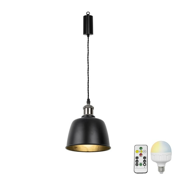 KAYYELAMP Remote LED Bulb Rechargeable Battery Adjusted Cord Hanging Light Dimming Timing Pearl Black Base Black Shade Vintage Design for Kitchen Farmhouse