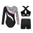 thumbnail image 2 of TiaoBug Kids Girls Gymnastics Leotard Dance Outfits Long Sleeve Rhinestone Bodysuit with Crop Top Short Leopard Colorful 8, 2 of 3