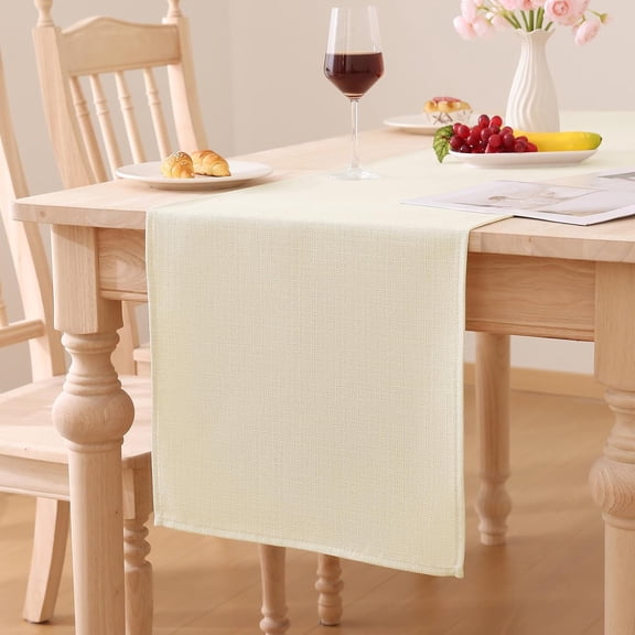 decorUhome Linen Table Runner, Washable Kitchen Dining Table Decoration for Home Party Decor, Beige, 13 x 72 inch