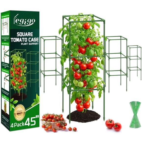 Legigo 4 Pack Square Tomato Cages for Garden- Up to 45 Inch Tomato Trellis Plant Cages Support, Tomato Stakes and Supports Cage for Climbin