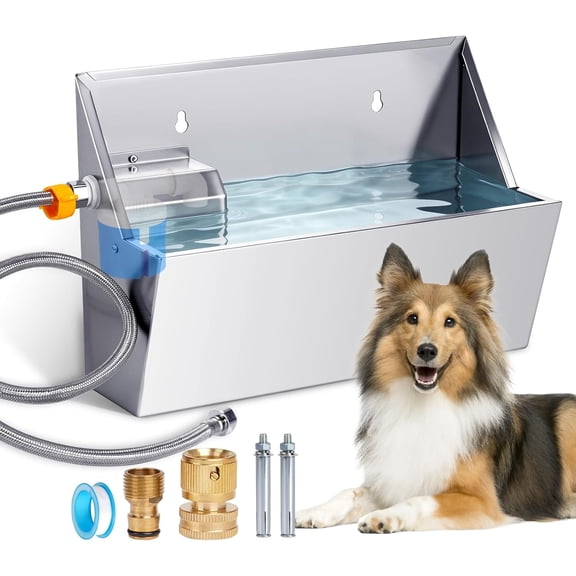 Automatic Water Dispenser for Large Dogs, 2.1 Gallon Stainless Steel Auto Water Bowl Self Filling, Waterer Feeder for Outdoor Animals Drinking, Chicken Livestock (Drainage Hole)