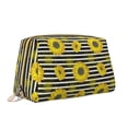 thumbnail image 2 of Xecao Sunflowers On Black And White Stripes Print Fashion Makeup PVC Bag Large Capacity Travel Cosmetic Bag for Women Organizer Toiletry Clutch, 2 of 8