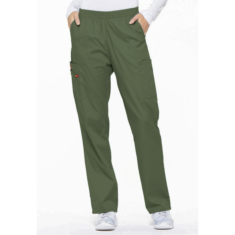 Dickies EDS Signature Scrubs Pant for Women Natural Rise Tapered Leg  Pull-On Plus Size 86106, 3XL, Olive