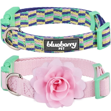 Blueberry Pet Pack of 2 Mix and Match Pretty Picks Dog Collar for Puppies & Small Dogs with Detachable Pink Flower, S, Neck (Best Collar For German Shepherd Puppy)