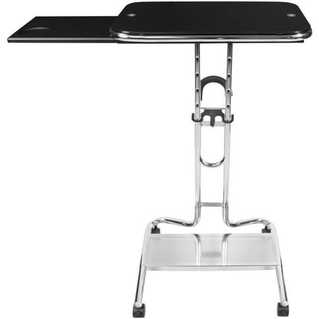 Calico Designs Adjustable Height Laptop Cart with side Tray in Chrome / Black Glass