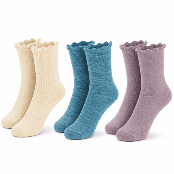 Girls Heat Retainer Boot Socks, 3 Pack, Pinched Ruffle Top Warm Thermal Socks, PURPLE, M/L