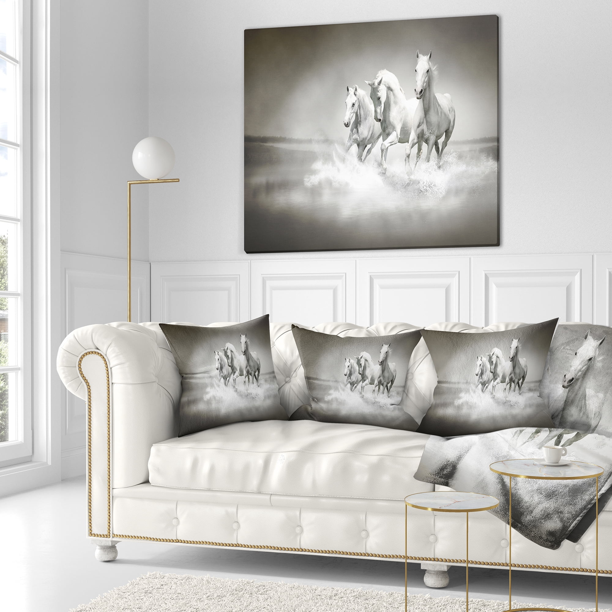Designart Horses Running Through Water - Animal Throw Pillow - 18x18