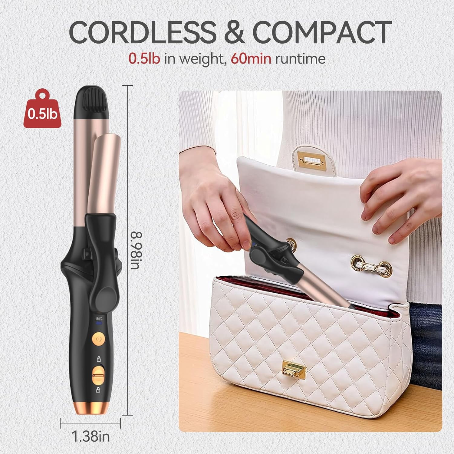 Cordless Curling Iron, Rechargeable Mini USB Curler,4000mAh Wireless Curling Wand with 3 Temps Settings(302-356°F),Portable Travel Hair Curler Hair Styler for Short & Long Hair