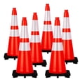 thumbnail image 1 of Ourlova 28 Inch 6 Pack Traffic Safety Cones with Reflective Collar Black Weighted Base PVC Heavy Duty Orange Cones for Parking Lot Driving Training Traffic Control Construction Events, 1 of 7