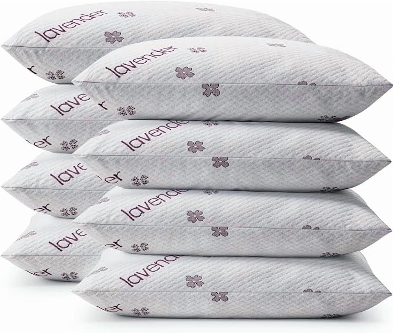 Beddora Cooling Lavender Memory Foam Pillow Queen Size Pack of 8 - Shredded Gel Bed Pillow for Sleeping, Firm Pillow for Neck, Back Support and Hotel Quality Bed Rest Pillow