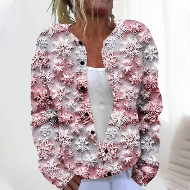 Cárdigan informal de punto con estampado navideño para mujer, chaqueta con botones y abrigo para mujer