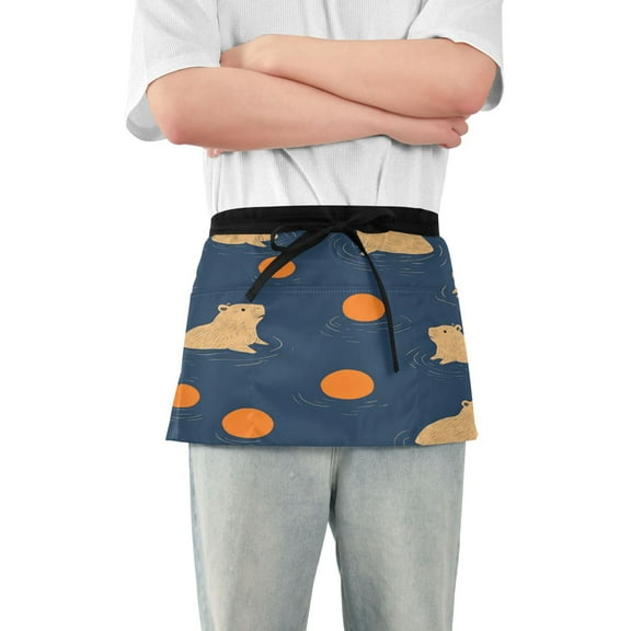 Yayeee Waist Apron with Pockets for Cooking Waterproof Half Server Aprons, Blue Capybaras