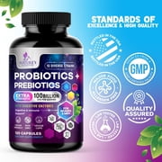 Probiotics 100 Billion CFU - 10 Premium Strains + Prebiotics - Best Daily Probiotic Supplement for Women & Men - For Immune Support, Digestive Health, Occasional Constipation & Gas - 120 Capsules