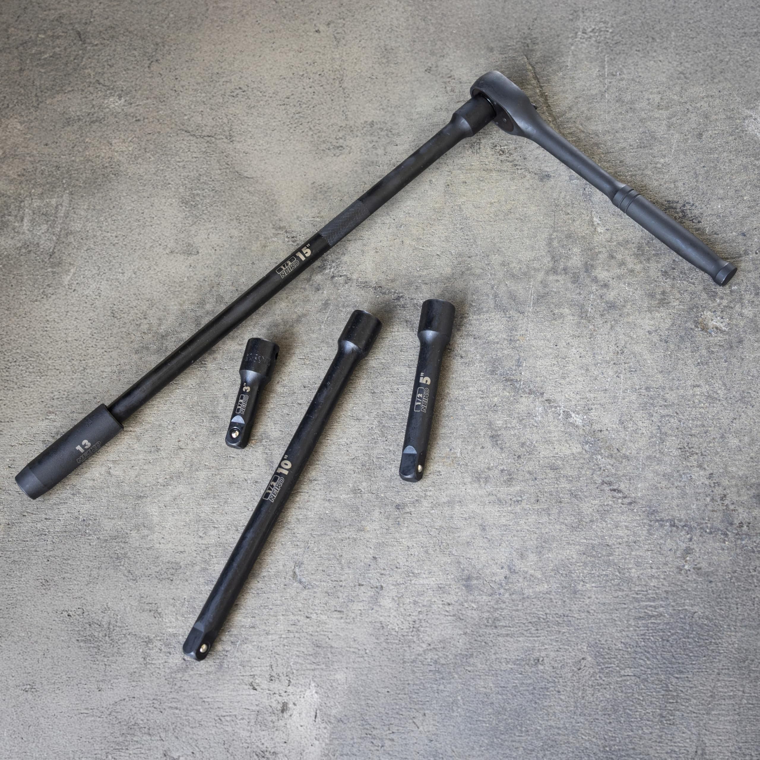 NEIKO 00248A 1/2-Inch-Drive Impact Extension-Bar Set, Impact Socket Extension Made with CrV Steel, 1/2 Impact Extension Set Includes 3-Inch, 5-Inch, 10-inch, 15-inch