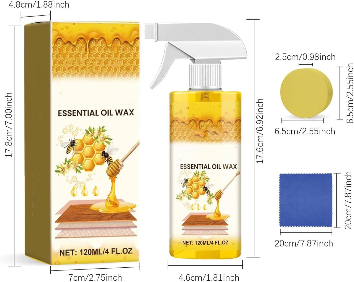 Wood Polish, Natural  Essential Oil Wax for Cabinets Floors Tables, Renew Surface Shine with Sponge and Towel
