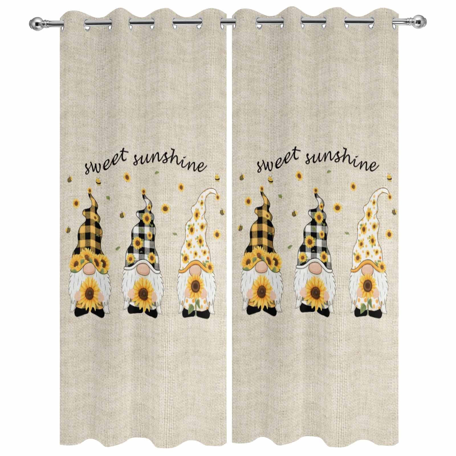 2 Panels Outdoor Curtains for Patio Waterproof 54"x95" Vintage Gnomes Weatherproof Privacy Outsides Curtains, Sunflowers Summer Botanical Retro Art Rustic Grommet Thermal Drapes for Cabana Porch