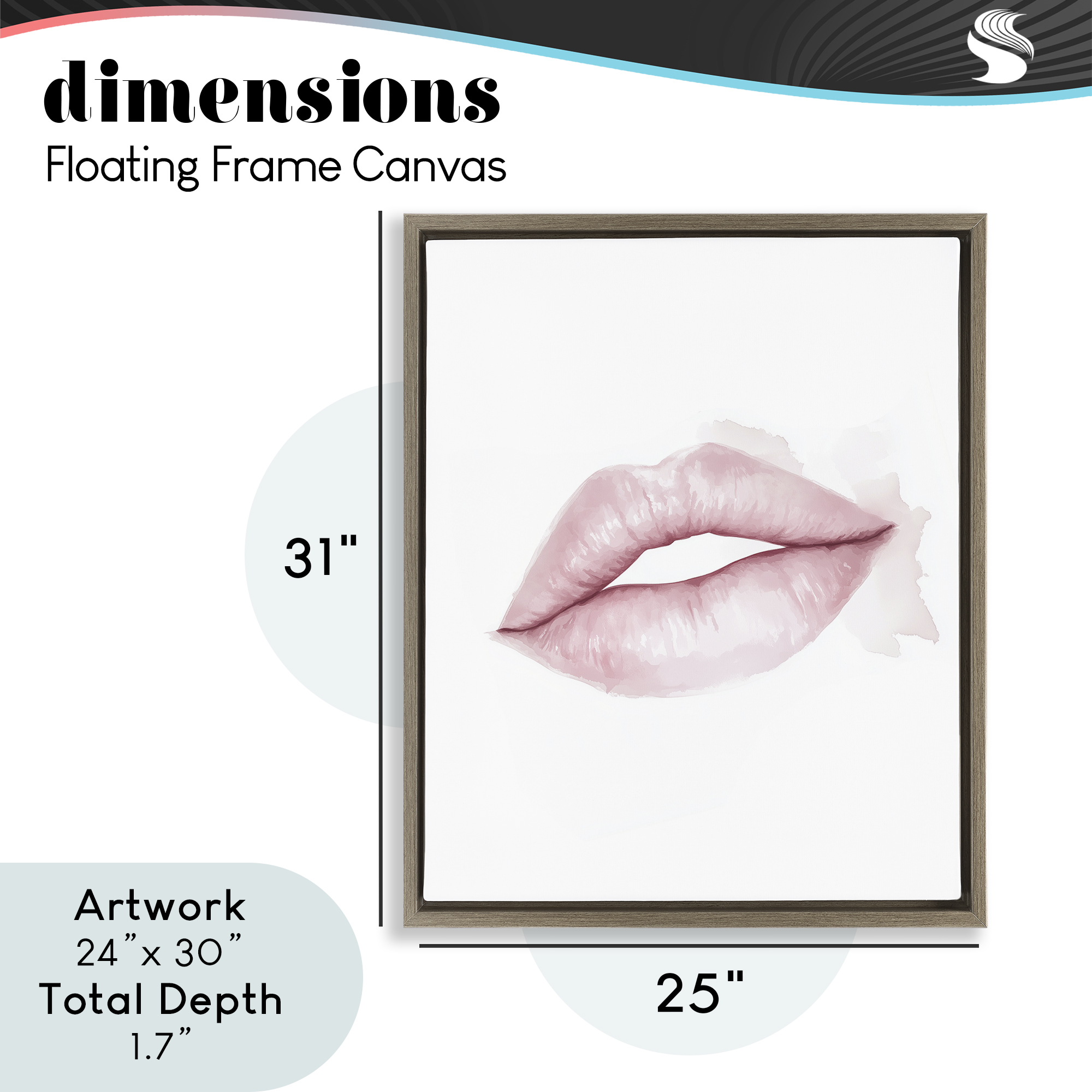Pink Lips Watercolor Brown Framed Floater Canvas Wall Art, design by Christine Simpson Art