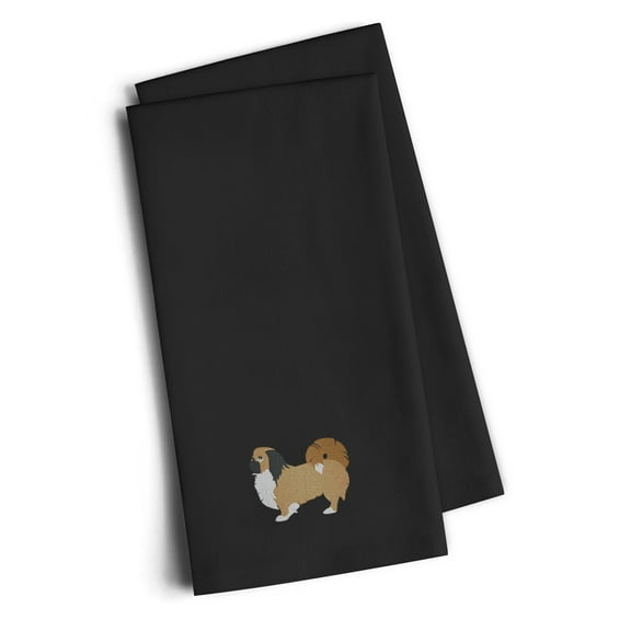 Pekingese Black Embroidered Towel Set of 2